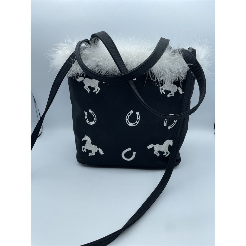 Horse & Horseshoe Fun for the Derby Black & White Canvas Bag Crossbody